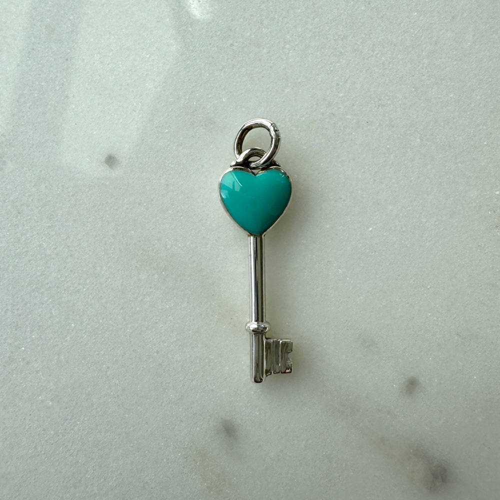 Tiffany heart key enamel charm